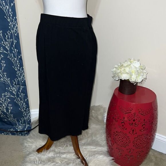 Eileen Fisher Black Elastic Waist, Pull-On Pencil Skirt Side Slit Sz Small S - Picture 2 of 8